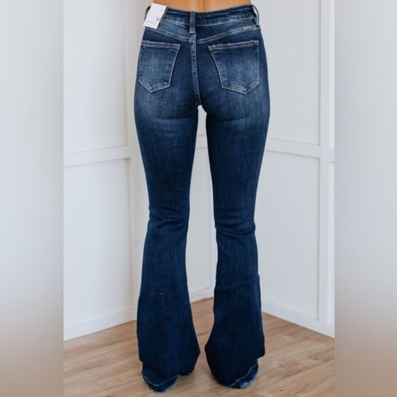 New Kan Can Dark Wash Button Fly Flare Leg Jeans - Picture 3 of 10